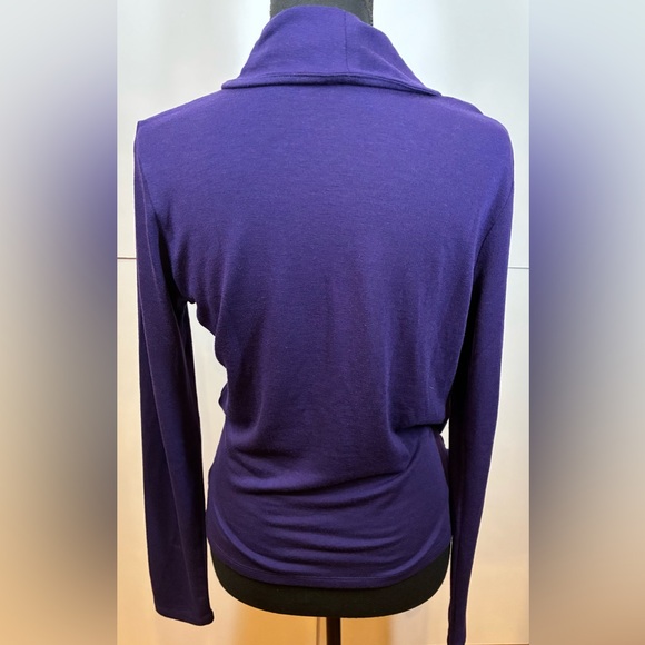 Ann Taylor Deep Purple Long Sleeve Blouse Featuring a Faux Wrap Style Sz Medium - Picture 4 of 6
